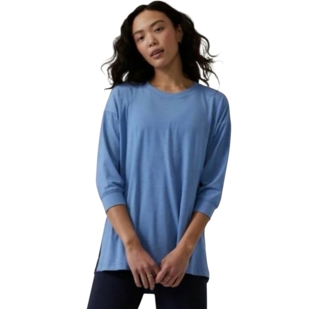 Athleta Large Blue Oversized 3/4 sleeve pullover Tranquility Tunic Sweatshirt